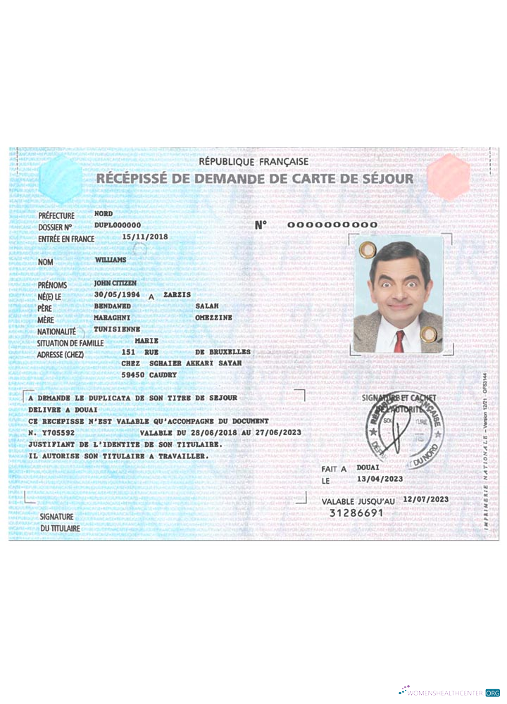 Download FRANCE residence card application receipt Photoshop template